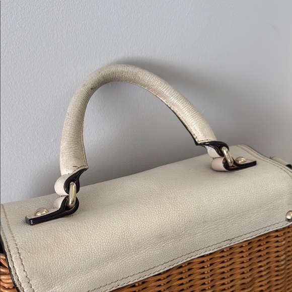 Kate Spade Tan and Cream Satchel with Woven Wicker Design - Picture 15 of 17